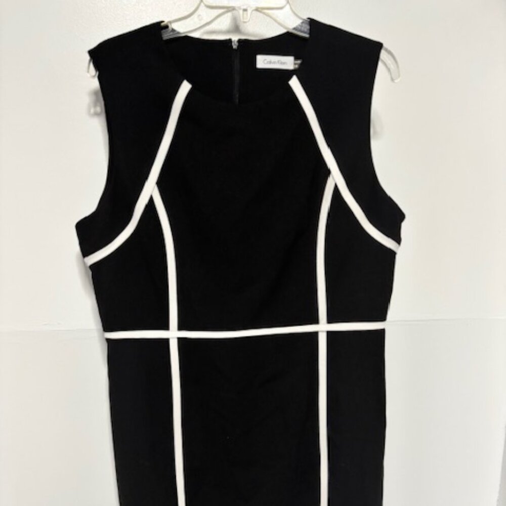 Calvin Klein Black White Trim Sleeveless Sheath Dress 14 Careerwear Chic